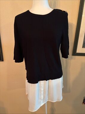 Apt. 9 Black Knit Top with White Layered Hem